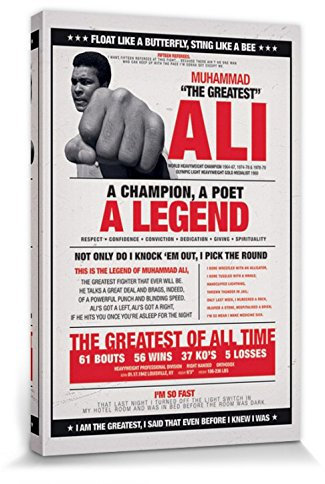 MUHAMMAD ALI 1art1 Poster Schwebe Wie Ein Schmetterling, Stich Wie Eine Biene Bilder Leinwand-Bild Auf Keilrahmen | XXL-Wandbild Poster Kunstdruck Als Leinwandbild 120x80 cm