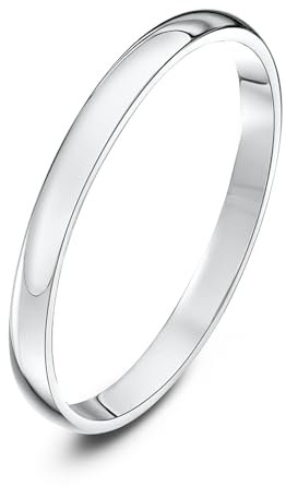 Theia Unisex Ehering 9 Karat Weißgold, Massive D-Form, poliert, 2mm - Größe 58 (18.5)