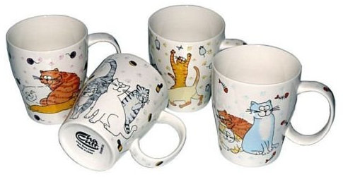 CHA CULT - Kanne Joschka + 4 Becher (4fach) lustige Katzenmotive