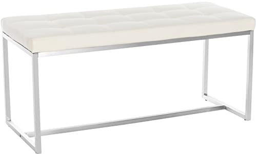 CLP Edelstahl Küchenbank Barci Kunstleder I Moderne 2er-Sitzbank Mit Polsterung Für Esszimmer Und Küche Und Büro I Sitzhöhe 48 cm, Farbe:Creme