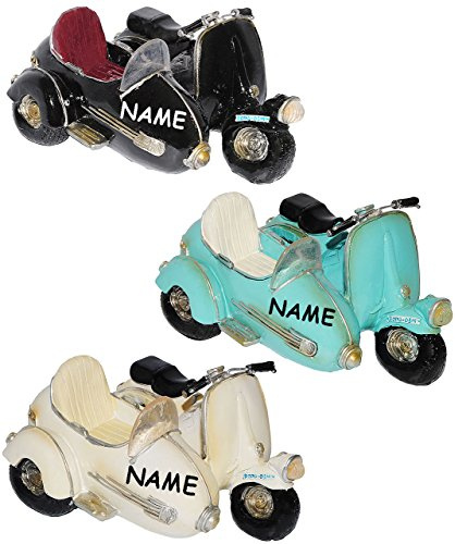 alles-meine.de GmbH 1 Stück Sparbüchse - Motorrad/Roller mit Beiwagen - Seitenwagen/Oldtimer - incl. Name - stabile Spardose aus Kunstharz - Fahrzeug Sparschwein lustig..