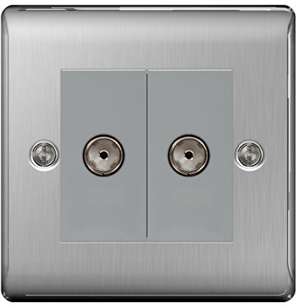 BG Nexus NBS Range Brushed Steel Switches & Sockets - Full Range of Matching Items (Twin TV Aerial Socket (Grey))