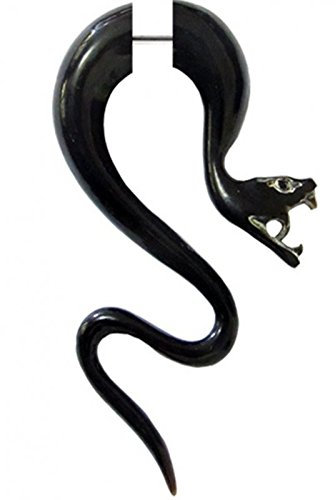 CHICNET Tribal Fake Piercing- schwarzer- schlangenförmiger Ohrring- handgeschnitzt aus Büffelhorn- 1mm- Edelstahlbügel