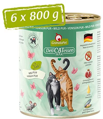 GranataPet DeliCatessen Wild PUR, Nassfutter für Katzen, Futter ohne Getreide & ohne Zuckerzusätze, Katzenfutter mit hohem Fleischanteil & hochwertigen Ölen, 6 x 800 g