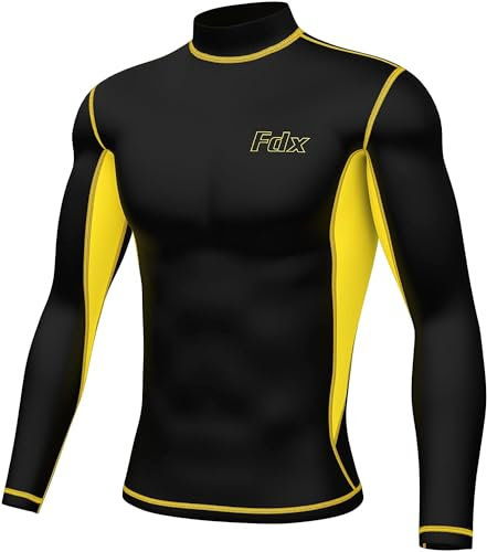 FDX Men's Super Thermal Compression Armour Base Layer Long Sleeve Cold Wear Top (Yellow-M)