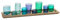 Creative Co-op Wood Tray with 9 Blue & Green Glass Votive Holders (Set of 10 Pieces) Vassoio in Legno con 9 portacandele in Vetro Blu e Verde (Set da 10 Pezzi), BluS, 5.5 Inches