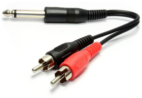 kenable 6.35mm Mono Jack Plug to Twin Stereo Phono Plugs Cable 20cm