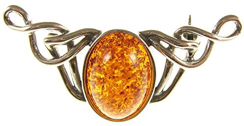 Baltic amber and sterling silver 925 cognac brooch pin