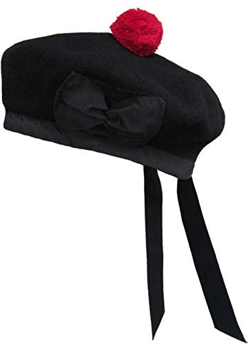 Schottische Balmoral-Mütze aus 100% Wolle, schwarzer Hut Gr. 120 cm, Schwarz