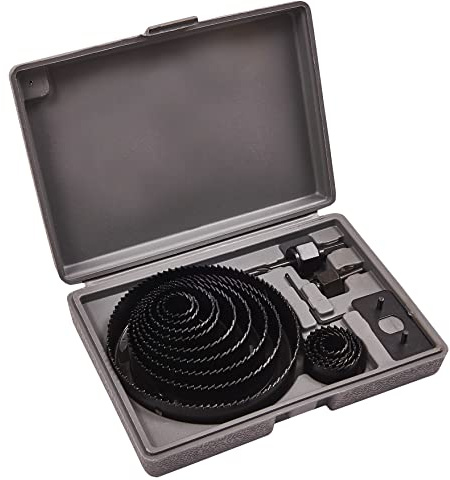 Amtech 16pc Hole Saw Kit, 19 127 mm Hardened Carbon Steel with Mandrel, Driver Plate and Hex Wrench, Blow-Moulded Case