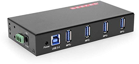 Gearmo USB 3.0 4-Port Hub, Industrial DIN Rail & Surface Mount, 5Gbps Speeds, Surge Protection