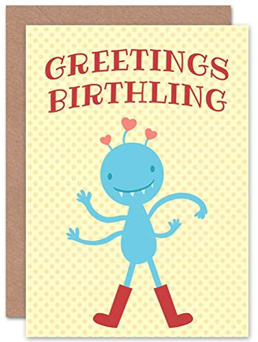 Wee Blue Coo BABY BIRTH CARTOON ALIEN BIRTHLING NEW ART GREETINGS GIFT CARD