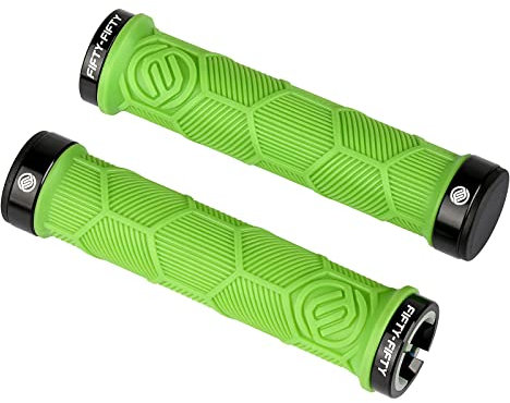 FIFTY-FIFTY Double Lock-On Mountain Bike Grips, Bicycle Handlebar Locking Grips, Non-Slip MTB Handle (Green)