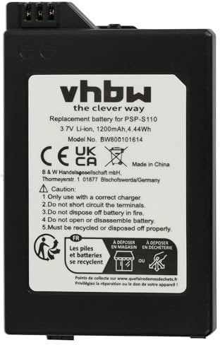 vhbw Batería Compatible con Sony Playstation Portable 2ª generación Slim & Lite PSP-2000 PSP-2004, Brite PSP-3000 PSP-3004 (1200 mAh, 3,7 V, Li-Ion)
