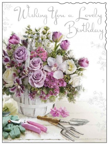 Birthday/Greetings Female Card (JJ8863) Velvet - Pretty Flowers & Roses - Silver Embossed