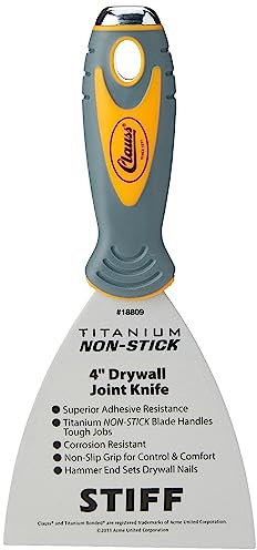 Clauss 18809 4-Inch Titanium Non-Stick Stiff Drywall Joint Knife - Grey/Yellow