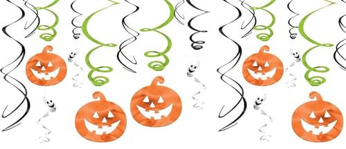 Amscan 670460-55 - Deko-Spiralen Kürbisse & Geister, 12 Stück, aus Folie und Papier, 61 cm, Halloween, Horror-Party, Mottoparty