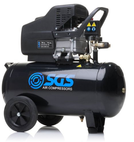 SGS 50 Litre Direct Drive Air Compressor – Heavy Duty Portable Electric Air Compressor for Garage and Workshop Use, 2.5HP, 9.6 CFM, 115 PSI