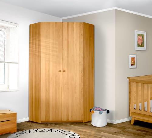 BioKinder Eckkleiderschrank Lara aus zertifiziertem Massivholz Erle, Kleiderschrank 200 x 135 x 86 cm
