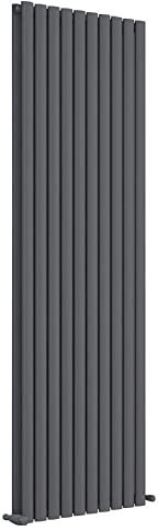 iBathUK Strata Tall Vertical Radiator, Double Oval Panel Radiators, 1800x600mm Slim Radiator, Wall Mounted for Bathroom,Kitchen,Living Room- Anthracite