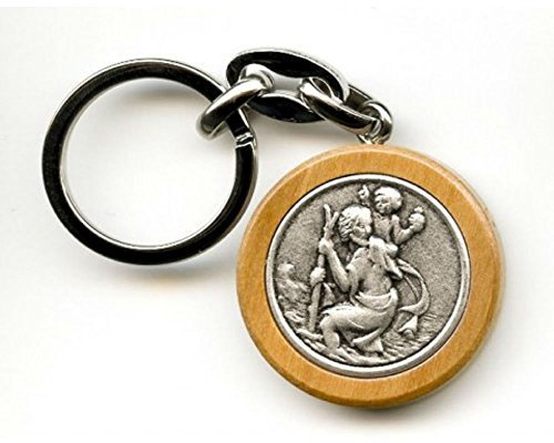 ILHORIN ESOTERISME Porte clés Rond Bois d'olivier Saint Christophe (Livraison Gratuite)