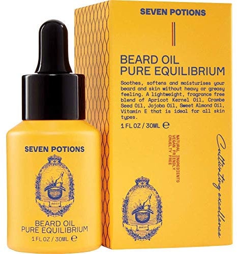 Seven Potions Premium-Bartöl für Männer - Jojobaöl-Bartweichmacher zur Pflege von Haut, Haar und gegen Bartjucken - rein natürlich, vegan, frei von Tierquälerei – Pure Equilibrium