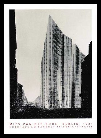 Germanposters Mies Van der Rohe Hochhaus Friedrichstrasse Poster Kunstdruck mit Alu Rahmen in schwarz