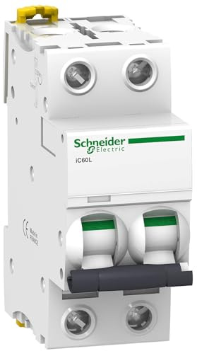 Schneider Electric a9 °F94240 ic60l Circuit Breaker, Acti9, Curvature C, 2P, 85 mm Height x 36 mm width x 78.5 mm depth, 40 A Current, 50/60 Hz, White