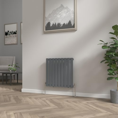 NRG 600x612mm Anthracite Column Designer Radiator Single Flat Panel | Central Heating Rad, Modern, Horizontal Radiator, Mild Steel, Triple Layered Finish, for Bathroom, Kitchen Living Room
