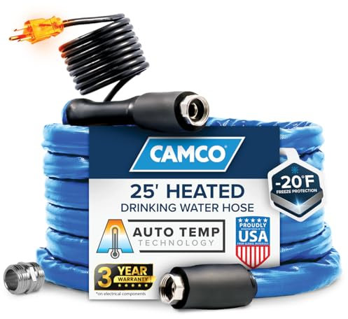 Camco 25-Ft Heated Water Hose for RV - Freeze Protection to -20°F -USA Made