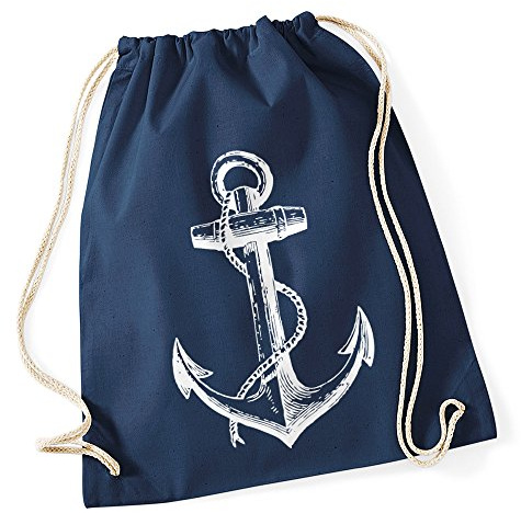 Autiga Turnbeutel Anker Hipster Beutel Tasche Anchor Jutebeutel Stringbag Beuteltasche Gym Bag Drawstring Navy