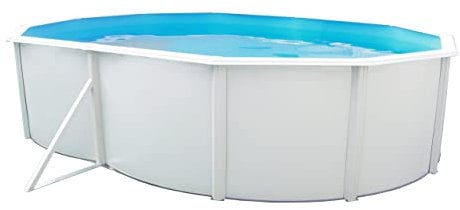 Steinbach Stahlwandpool Set Nuovo de Luxe – 011251 – 550 x 366 x 120 cm – Ovaler Pool in Weiß für bis zu 18.400 l Wasserinhalt – Mit winterfester Blauer Innenfolie und zahlreichem Zubehör