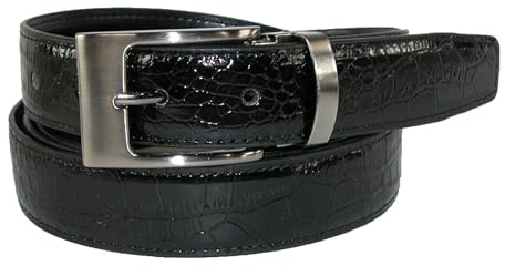 Leather Croc Print Dress Belt with Clamp On Buckle