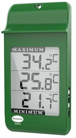 Brannan Digital Max Min Greenhouse Thermometer - Monitor Maximum and Minimum Temperatures For Use In The Garden or Home Indoor Outdoor Greenhouse Accessories Easily Wall Mounted (Green)
