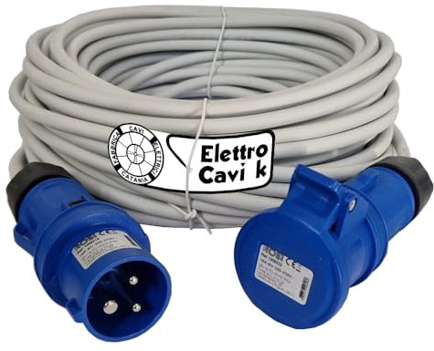 PROLUNGA ELETTRICA INDUSTRIALE MONOFASE 16A 25 METRI 2P+T IP54 220V 3 POLI CON CAVO FROR 3G2.5 MM² ASSORBIMENTO 3100 WATT FLESSIBILE PROFESSIONALE MADE IN ITALY