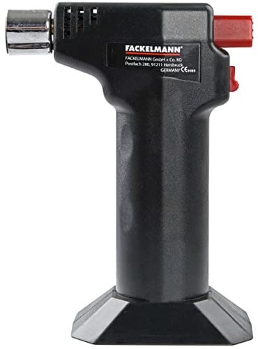 Fackelmann Küchengasbrenner, Flambierbrenner, Feuerzeug mit breitem Standfuß (Farbe: Schwarz/Rot/Silber), Menge: 1 Stück