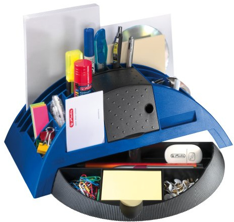 Herlitz 1601368 Big Butler V Schreibtischbox/Stiftablage (Kunststoff mit Klebefilm/abroller, Anspitzer, Zettelhalter) blau