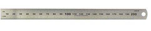 hedue® Stahllineal 200mm - Stahlmaßstab mit Millimeterskala, rostfreies Edelstahl Metall Lineal, robustes Metalllineal