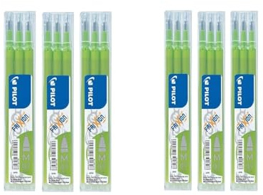 Pilot Frixion Ball 0.7mm Pen Refills - Light Green (Lime) 18 Single Refills (6 Packs of 3)