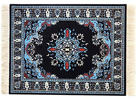Navy Blue Oriental Rug Mousepad Turkish Style Miniature Carpet Mousemat