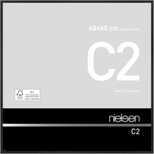 nielsen Bilderrahmen, 60 x 60 cm, Aluminium, Schwarz matt, Posterrahmen zum Aufhängen im Hoch- & Querformat, Echtglas, C2