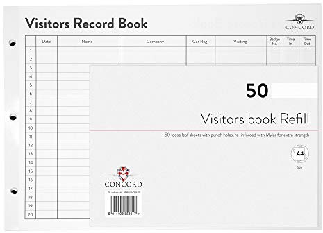 Concord CD14P Refill for Visitors Book 50 Sheets 2000 Entries 230x355mm Ref 85801, black