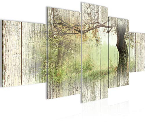 Runa Art Bild Wohnzimmer Schlafzimmer Herbst Vintage 5 Teilig Panorama Grün Blau Wandbilder auf Vlies Leinwand 606453c