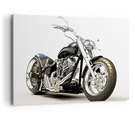 Wandbilder Dekoration Wohnzimmer Motorrad Motor Geschwindigkeit Chrom Bilder auf Leinwand 120x80cm Leinwandbild Schlafzimmer Deko Wand Kunstdruck Art Groß XXL Wanddeko Bild Decor Canvas AA120x80-2427