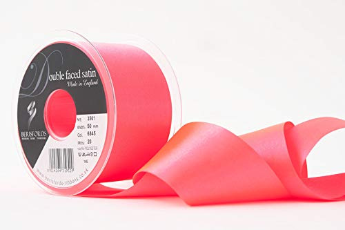 Berisfords Double Satin Ribbon, Flo Pink Dyed to D019, 50 mm x 20 m