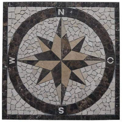Marmor Rosone 120x120 cm Windrose Mosaik Einleger Naturstein Kompass Fliesen 030