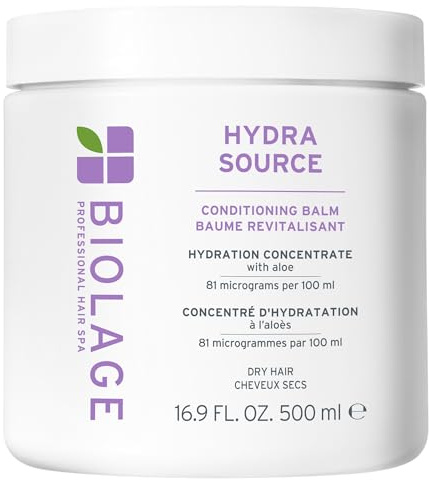 Biolage Hydra Source Conditioning Balm - Moisturizes, Detangles & Adds Softness, For Dry Hair, Infused with Fermented Aloe & Micro-Filtered Hyaluronic Acid, Vegan & Paraben-Free, 16.9 Fl Oz