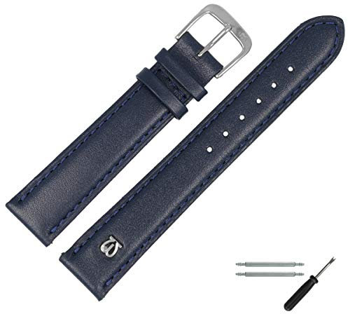 MARBURGER Uhrenarmband 16mm Leder Blau Silber Glatt Mit Naht - Montage Set 1001651000120