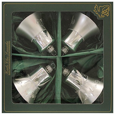 Krebs Glas Lauscha - Weihnachtsdekoration/Christbaumschmuck aus Glas - Glocken - Farbe: Matt Weiß - Menge: 4 Stück - Größe: ca. 7 cm - Made in Germany
