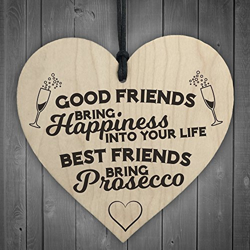 RED OCEAN Best Friends Bring Prosecco Wooden Hanging Heart Plaque Novelty Alcohol Sign
